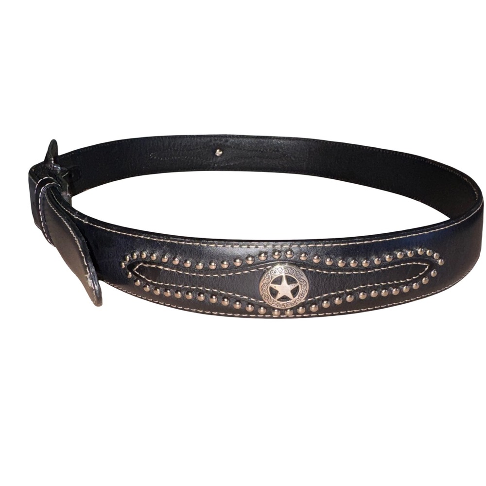 Nocona Black Leather Western Belt Silver Studded Star Concho Mens 36 N2470201 - Picture 4 of 6
